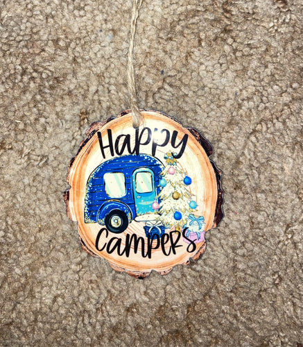 Happy Campers Wood Slice Ornament