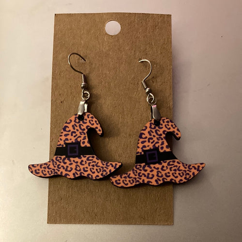 Orange Print 3 (WH08) Witch Hat Earrings