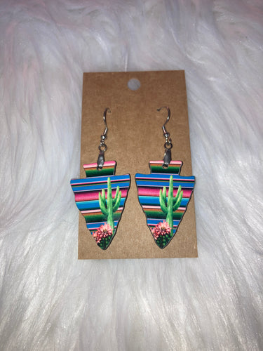 Multicolor Cactus (AH16) - Arrowhead Earrings