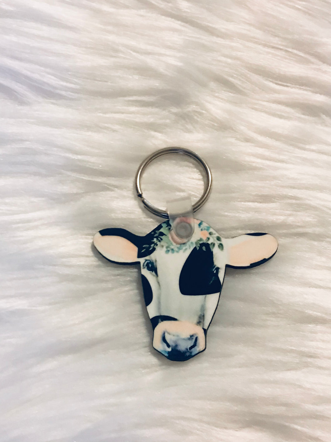 Black & White with Floral (CH04) - Cow Head Keychain