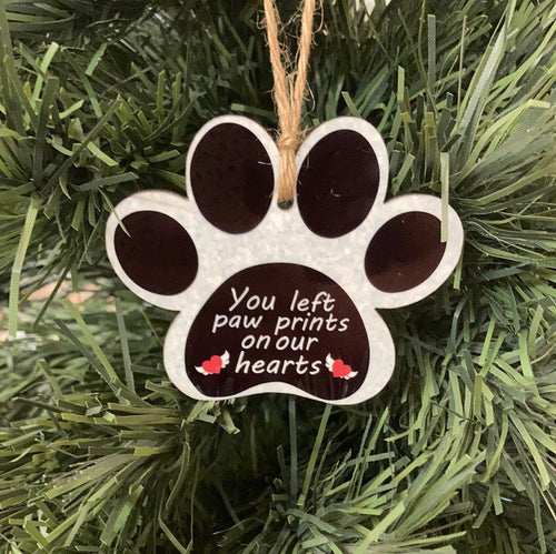 You Left Paw Prints on Our Hearts (PP03) - Paw Print Shape Ornament