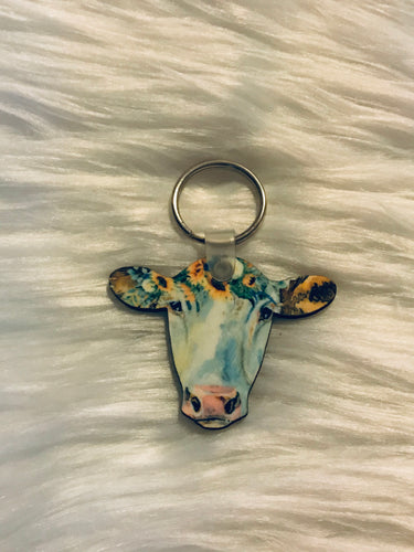 White with Sunflowers (CH08) - Cow Head Keychain