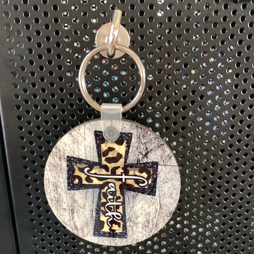 Print Cross White Faith (CC25)- Circle Keychain