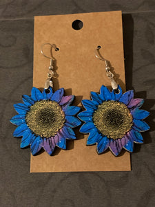 Blue & Purple (SF01) - Sunflower Earrings 1.5"