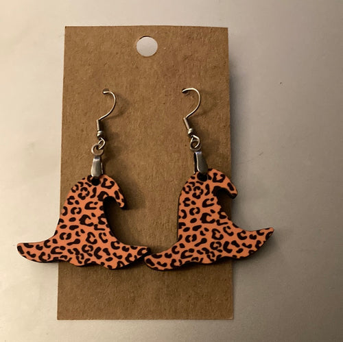 Orange Print 1 (WH05) Witch Hat Earrings