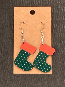 Green with Gold Dots (ST02) - Stocking Earrings