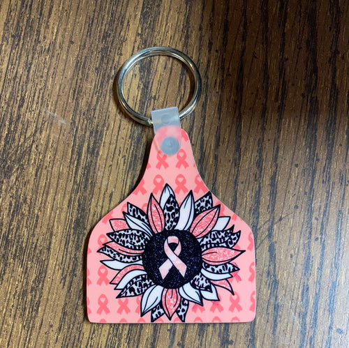 Breast Cancer Ribbon (CT02) - Cow Tag Shape Keychain