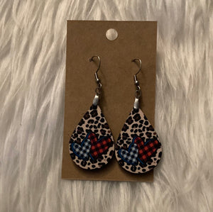 Multi print Hearts Tear Drop Earrings