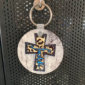 Print Cross Blue Faith (CC38)- Circle Keychain