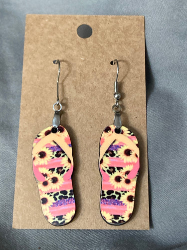 Sunflower Print (FF39A, FF39B) - Flip Flop Earrings 1.5