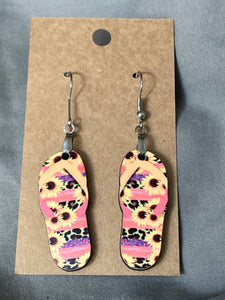 Sunflower Print (FF39A, FF39B) - Flip Flop Earrings 1.5"