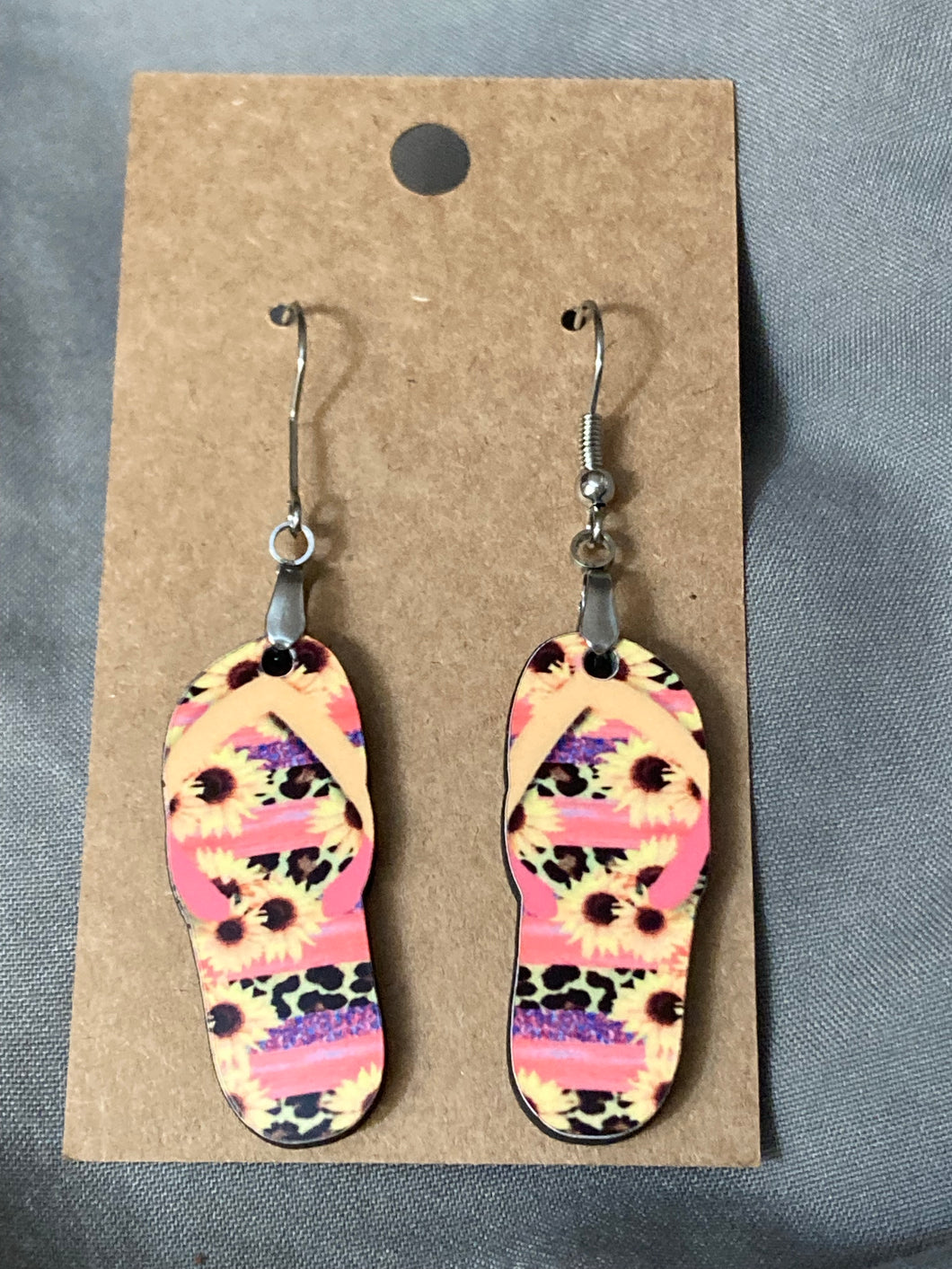 Sunflower Print (FF39A, FF39B) - Flip Flop Earrings 1.5