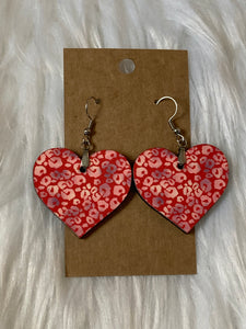 Red Print - Heart Earrings