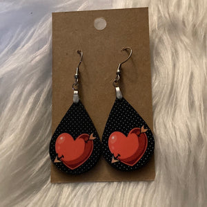 Heart with Arrow Tear Drop Earrings