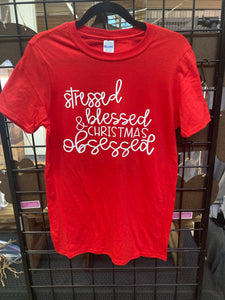 Stressed Blessed and Christmas Obsessed Adult T-shirt