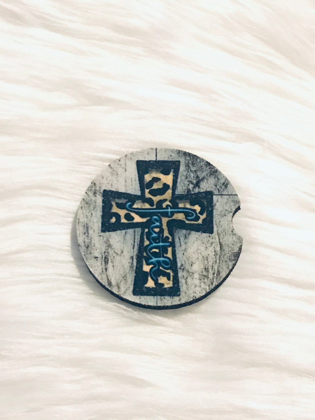 Car Coaster - Print Cross Blue Faith - CC38