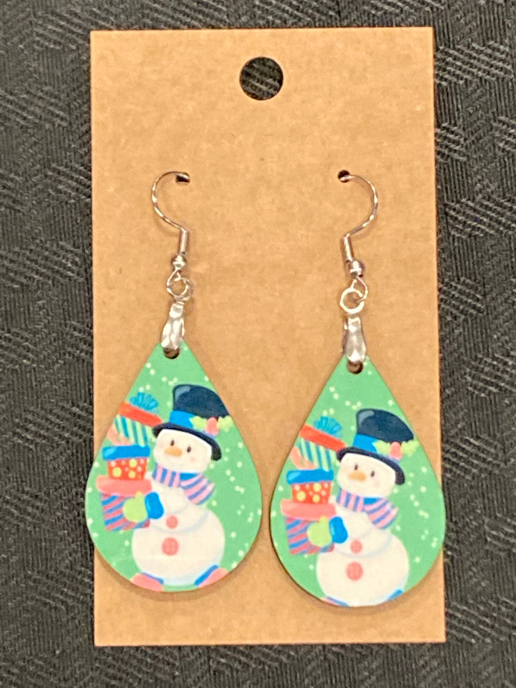 Snowman With Presents (TD20) - Tear Drop Earrings