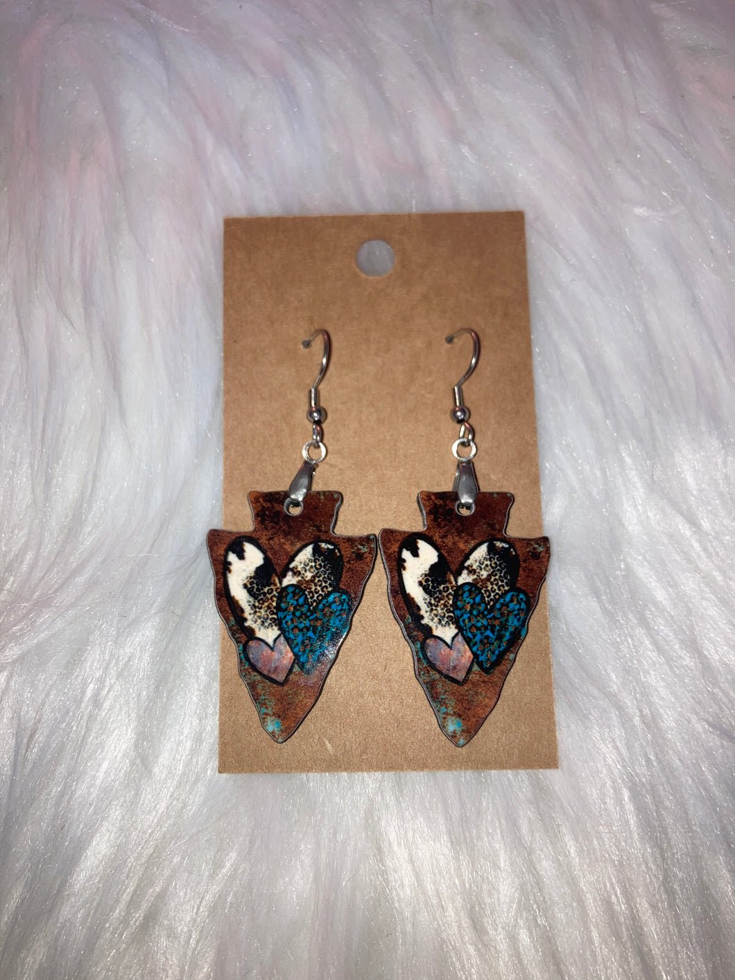 Multiprint Hearts (AH13) - Arrowhead Earrings