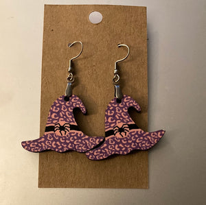 Purple Print Spider (WH09) Witch Hat Earrings