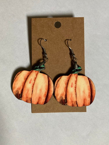 Orange with Green Stem (PU05) - Pumpkin Earrings 1.5