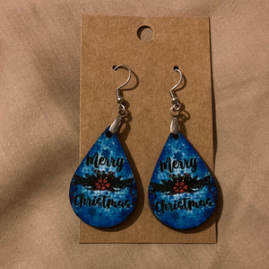 Merry Christmas Blue- Tear Drop Earrings