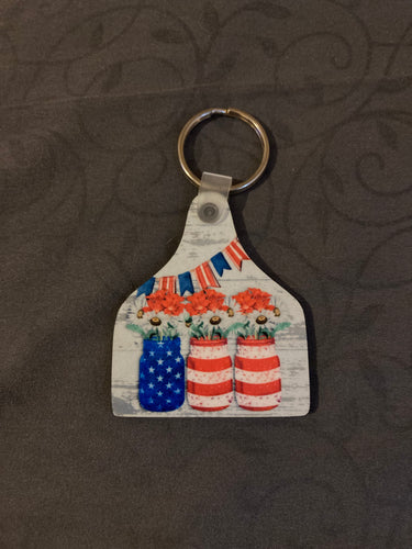 Red White Blue Mason Jar - Cattle Tag Keychain