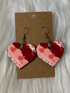 Red and Pink with Hearts - Heart Earrings