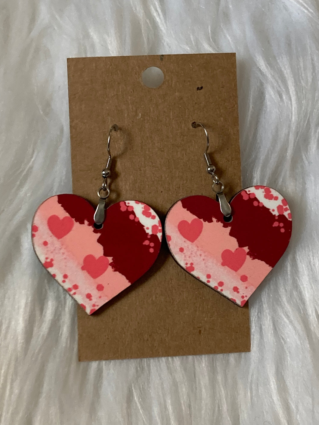 Red and Pink with Hearts - Heart Earrings