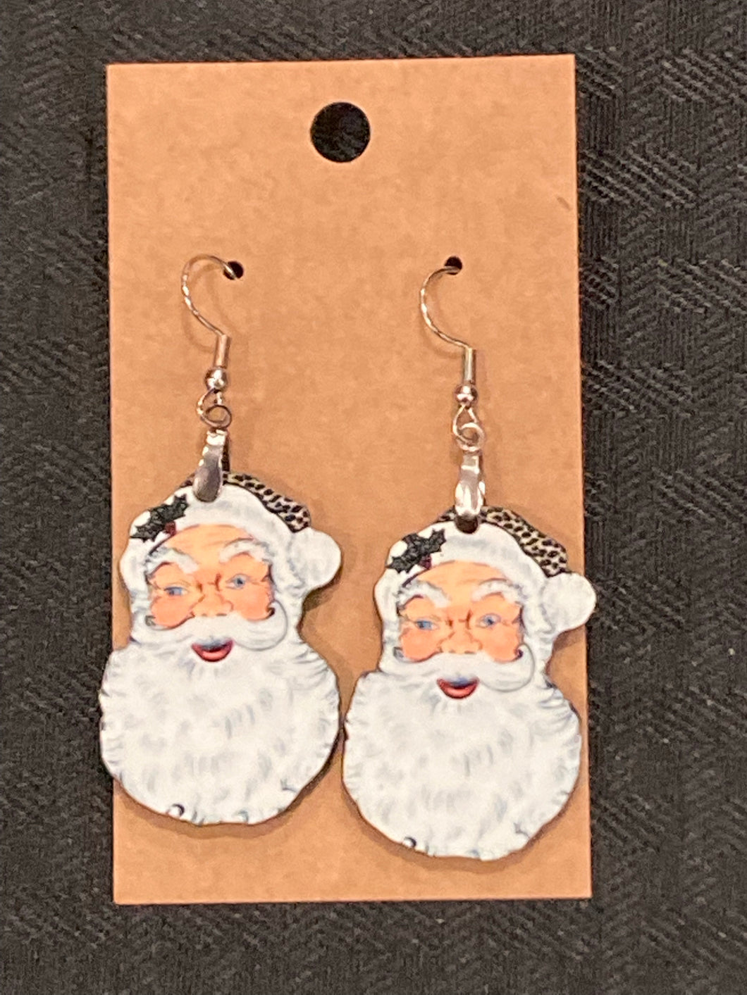 Santa with Print (SH04) - Santa Head Earrings