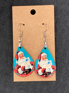 Santa With Present (TD16) - Tear Drop Earrings