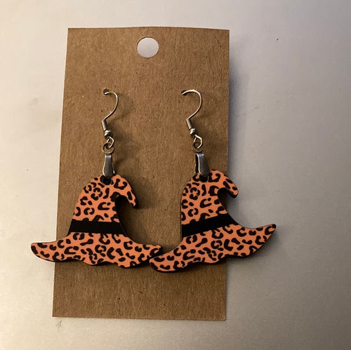 Orange Print 2 (WH07) Witch Hat Earrings