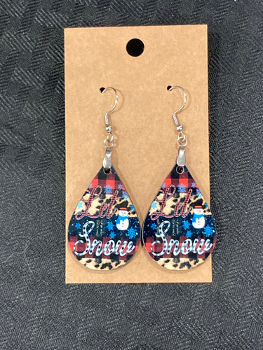 Let it Snow Multi Print (TD12) - Tear Drop Earrings