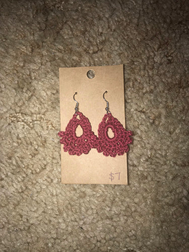 Burgundy Crocheted Earrings